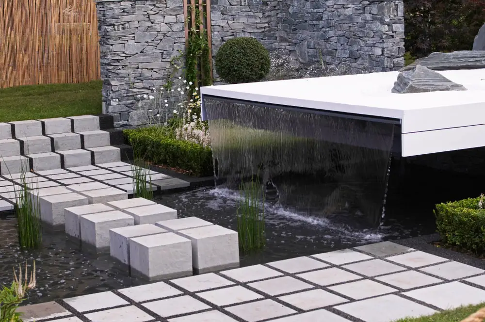 Modern water feature in residential landscape
