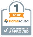 HomeAdvisor 1 Year Screened and Approved logo.