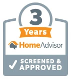 HomeAdvisor 3 Years Screened and Approved badge.