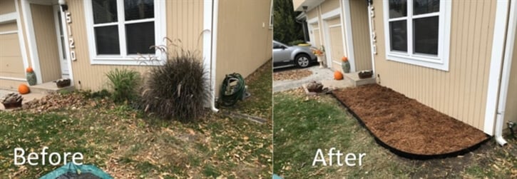 Before and after image of a garden of a house.