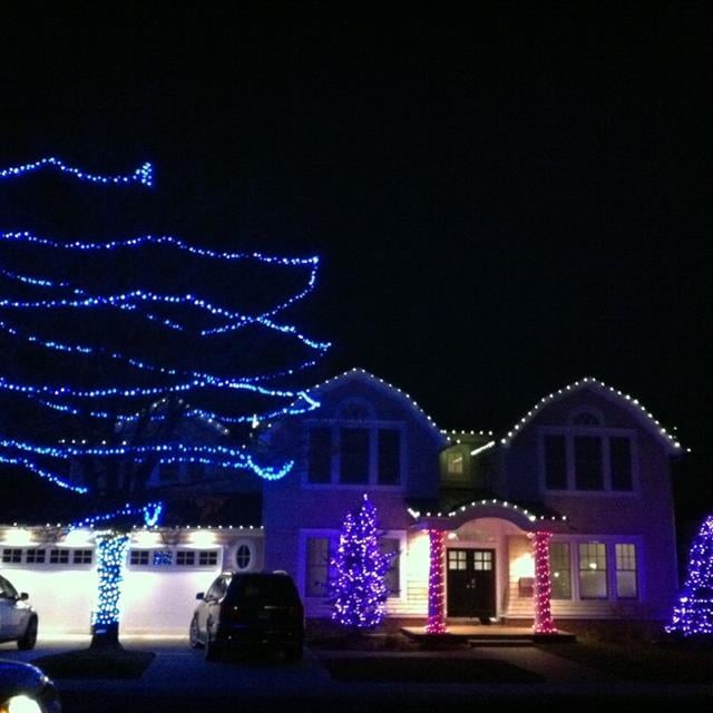 Christmas lights at a house.