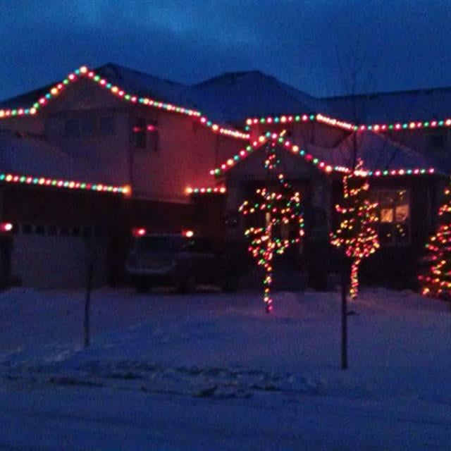 Christmas lights on a house.