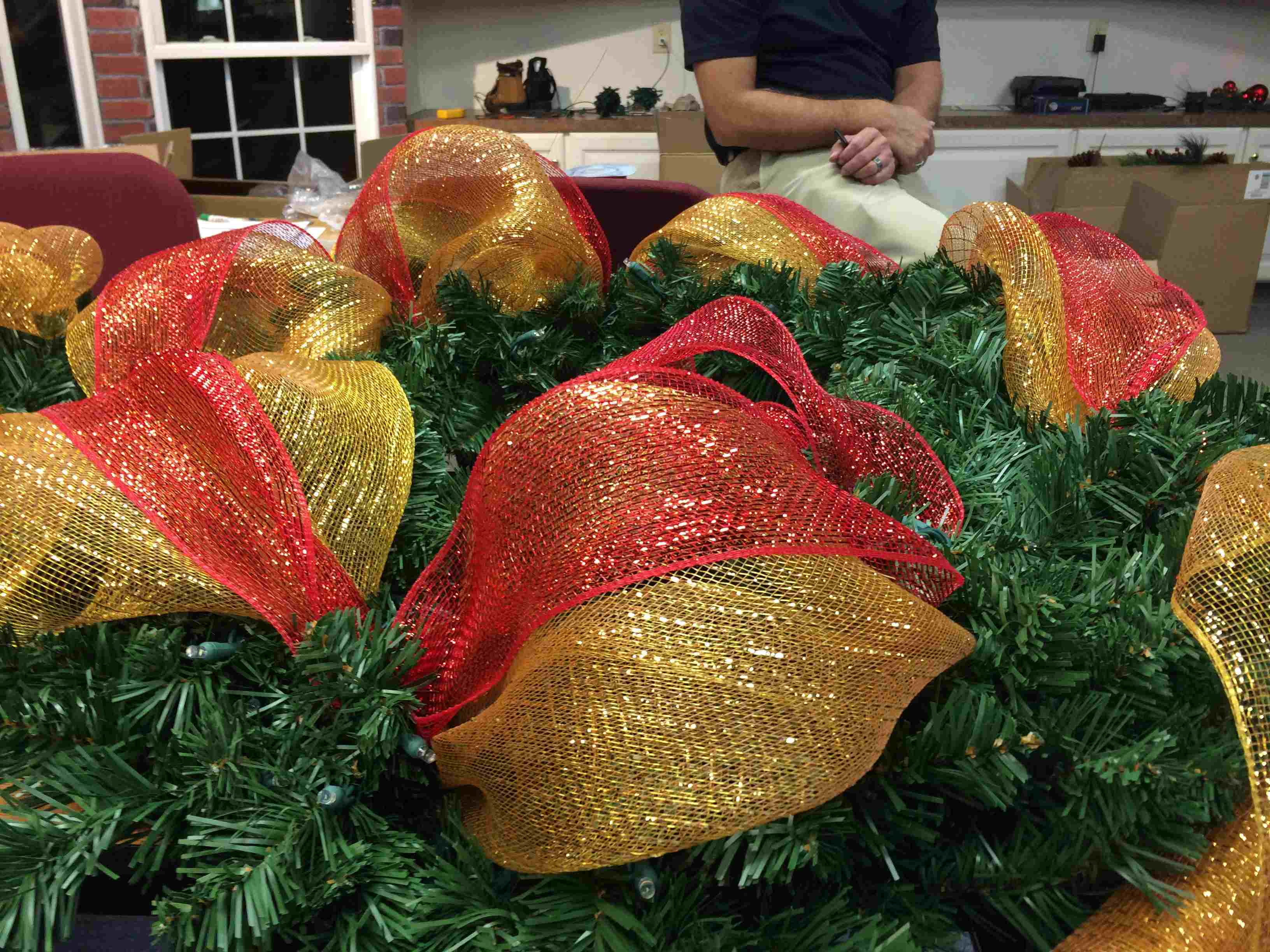 Faux Evergreen Holiday Wreath with ribbon