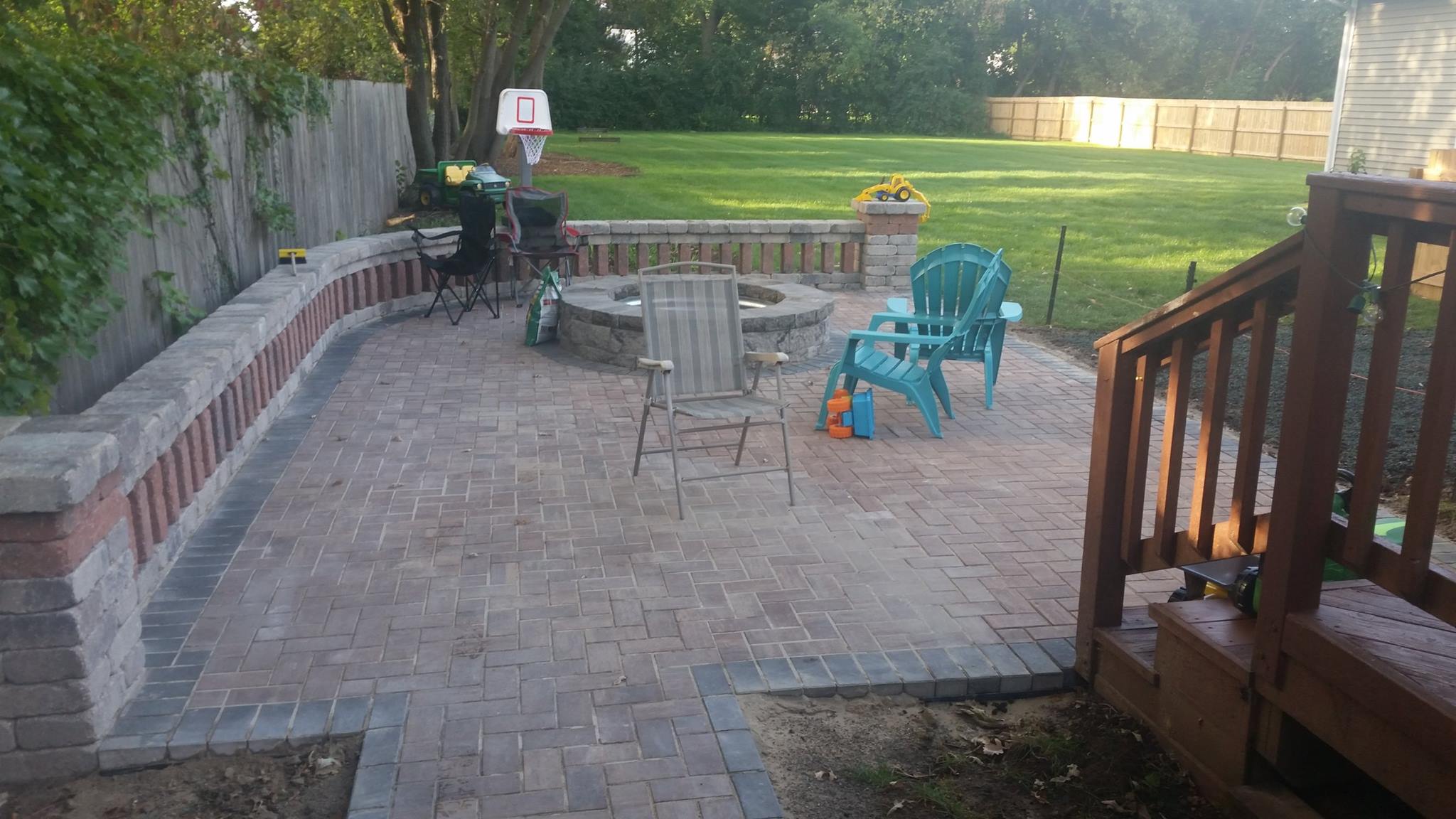 Brick fire pit and seating area