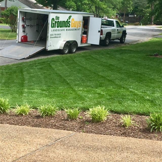 Ground guys truck parked on drive way