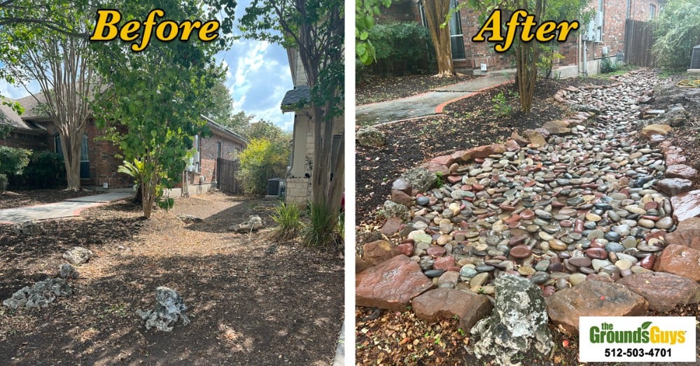 landscaping, hardscape, dry creek bed