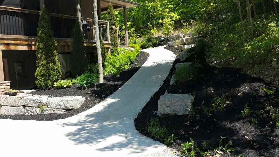 Landscaping along pathway