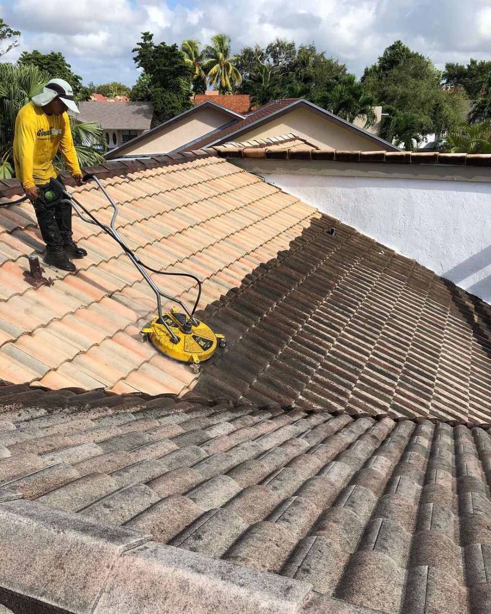 Pressure Washing the roof tiles