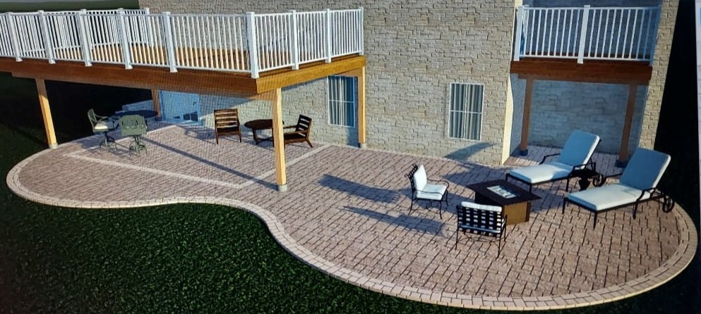 3D Rendering of Patio Design with Pavers in Pittsburgh