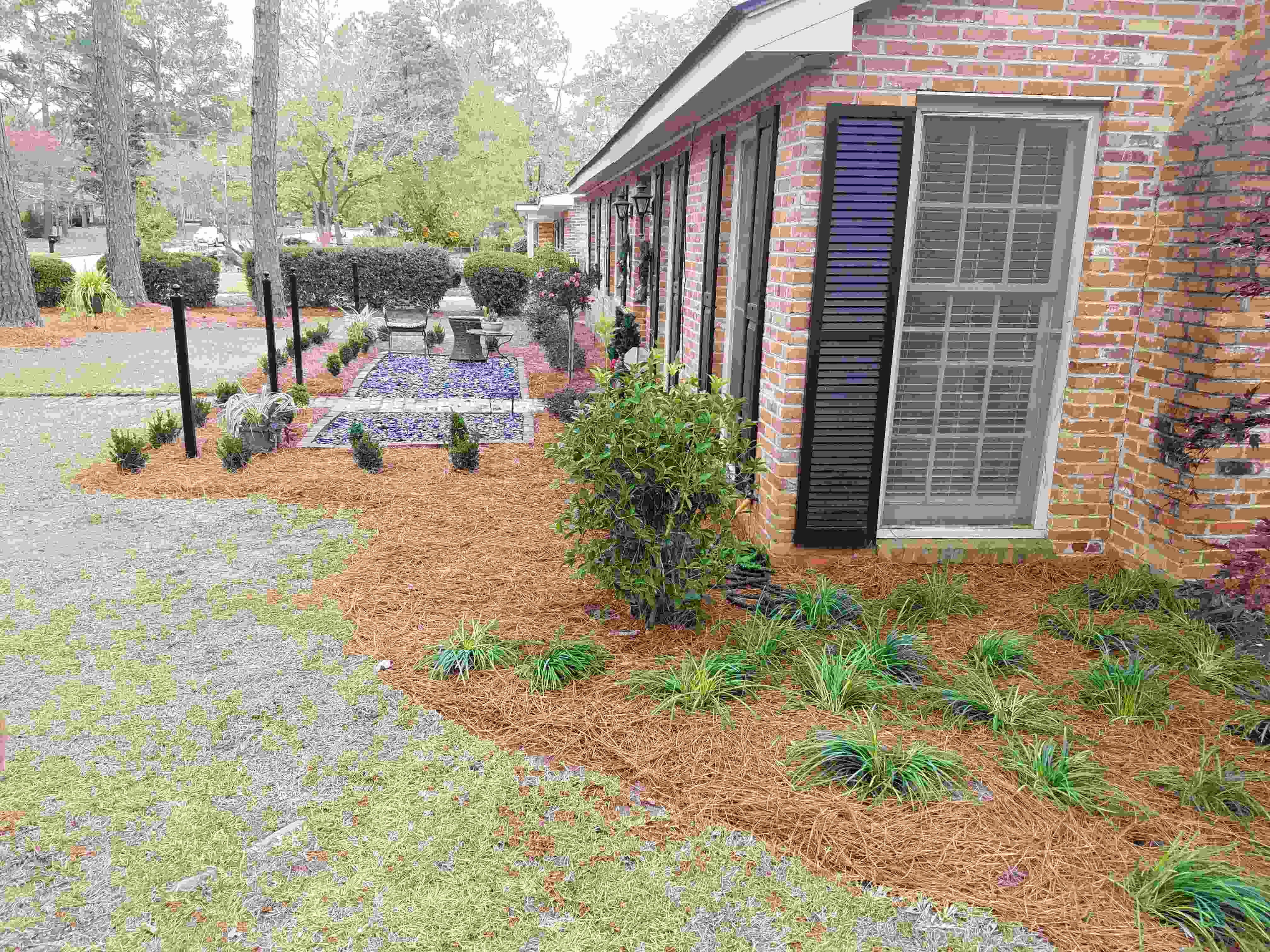 Various plants on side of brick house