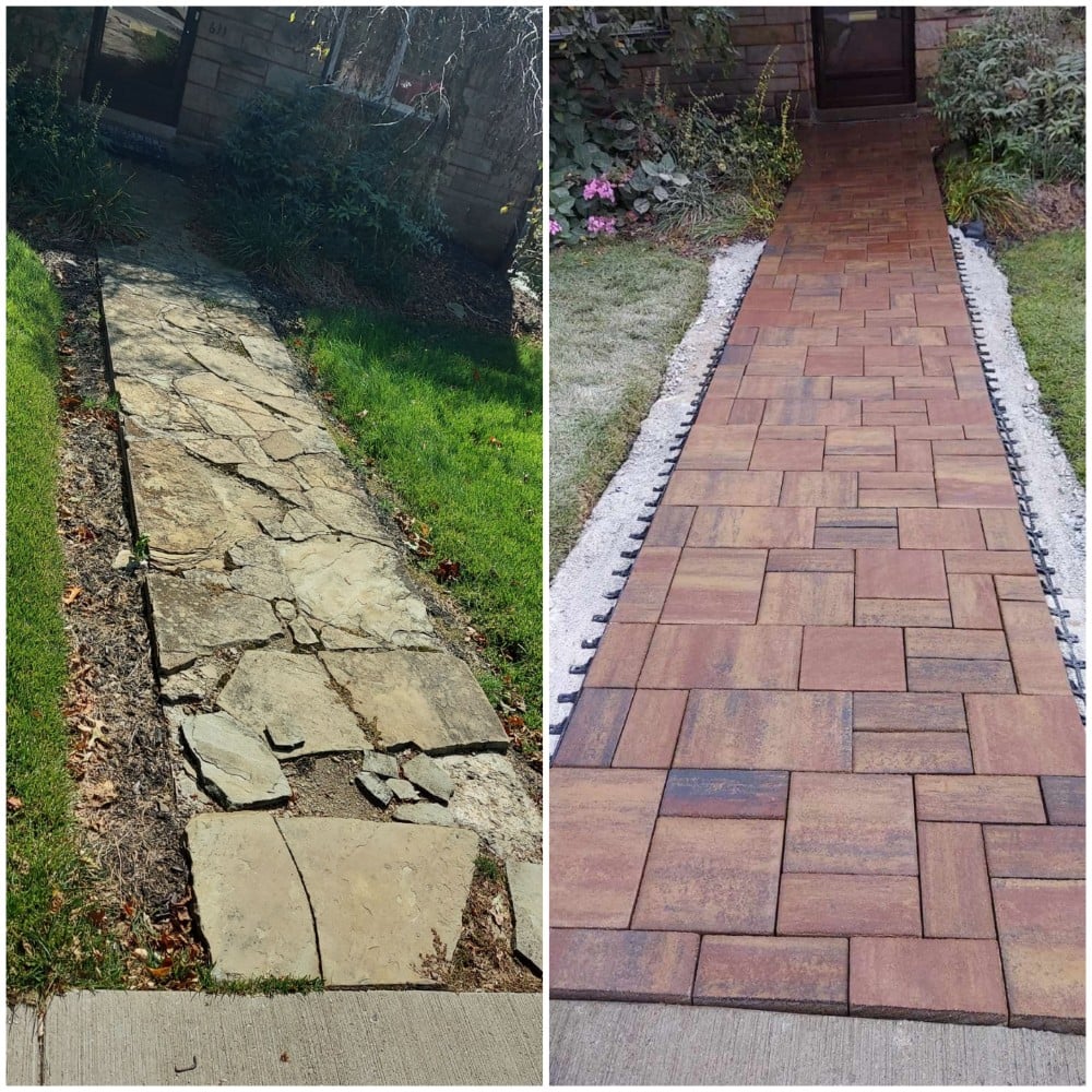 Before and after walkway installation in Mt. Lebanon