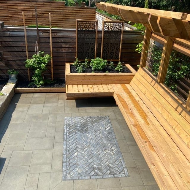 Wooden patio with stone paved floor