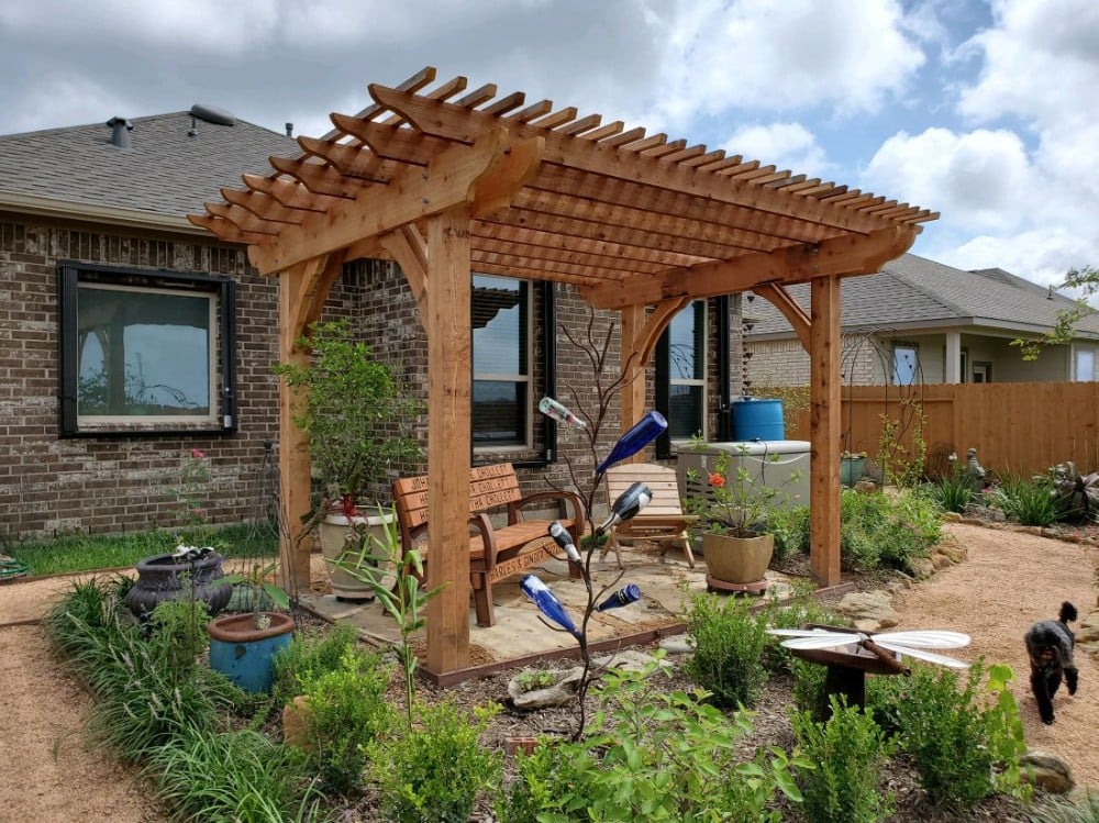 flowerbeds with crushed granite pathways