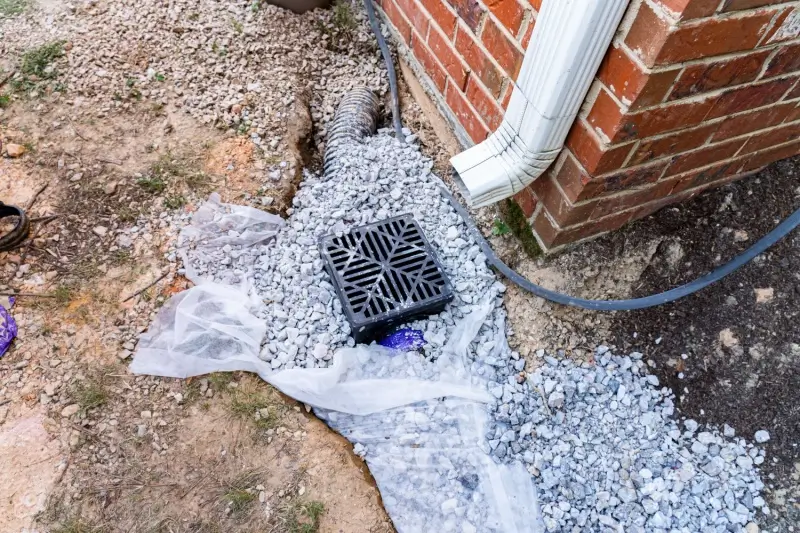 French drain installation at a house.