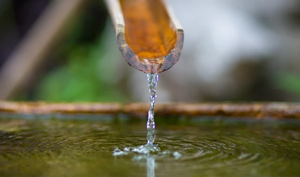 Close up of water feature on residential landscape