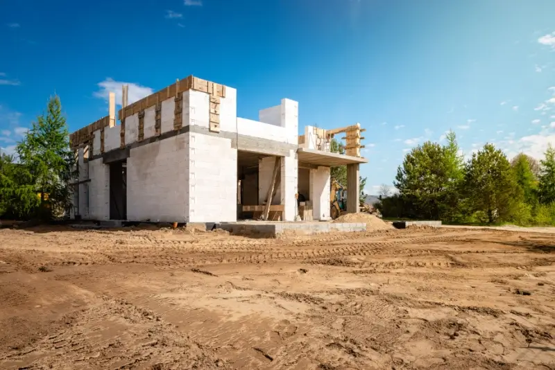 Construction site of a new home being built.