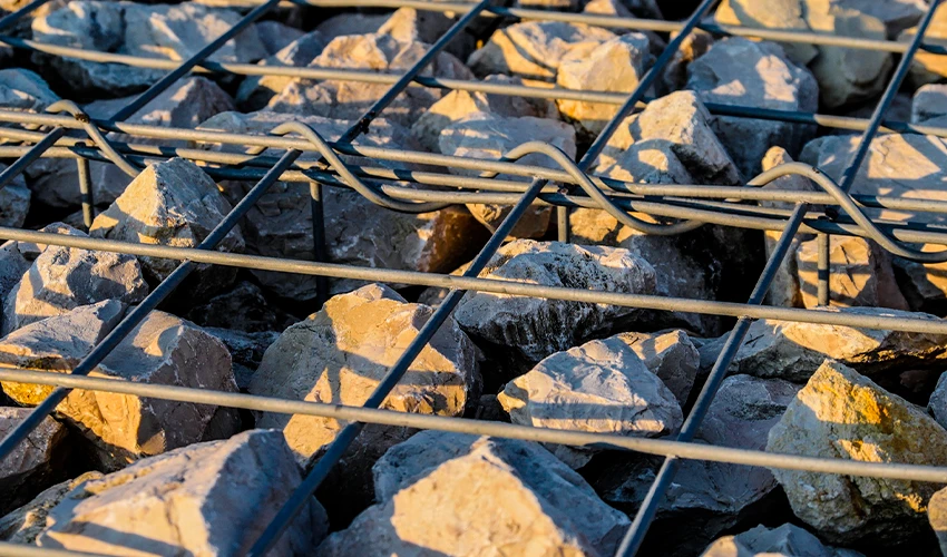 rocks inside gabion