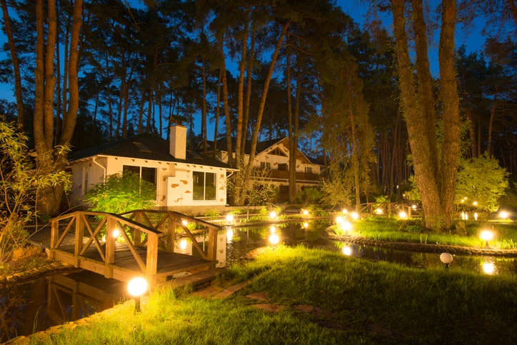 landscaped lights around home